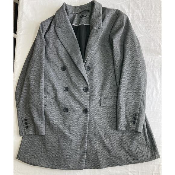 BLACK TAPE Blazer Women's 3X Grey Stripes Double Breasted Lined Long Sleeve - Picture 1 of 8